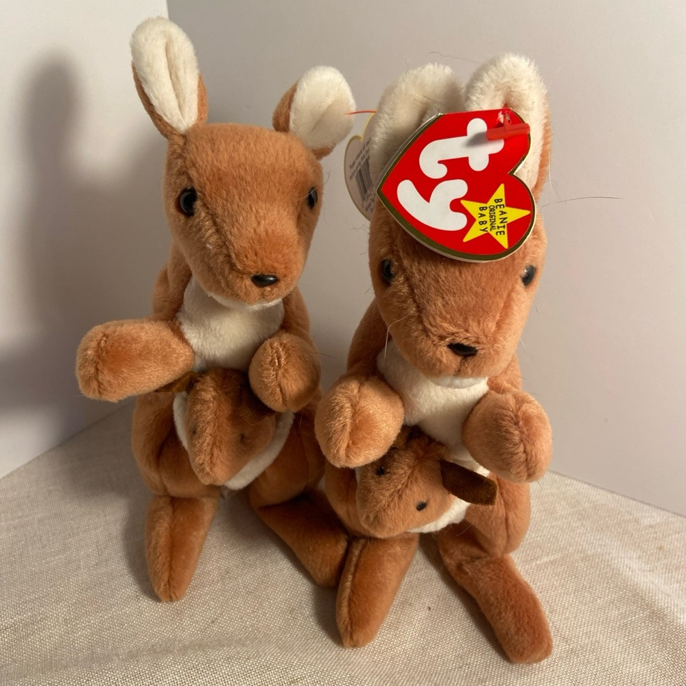 2 Ty Beanie Babies Pouch The Kangaroo LOT vintage 90s stuffed animals stuffie